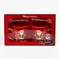 2pcs Santa mug set with spoons design #4 in Merry Christmas gift box
