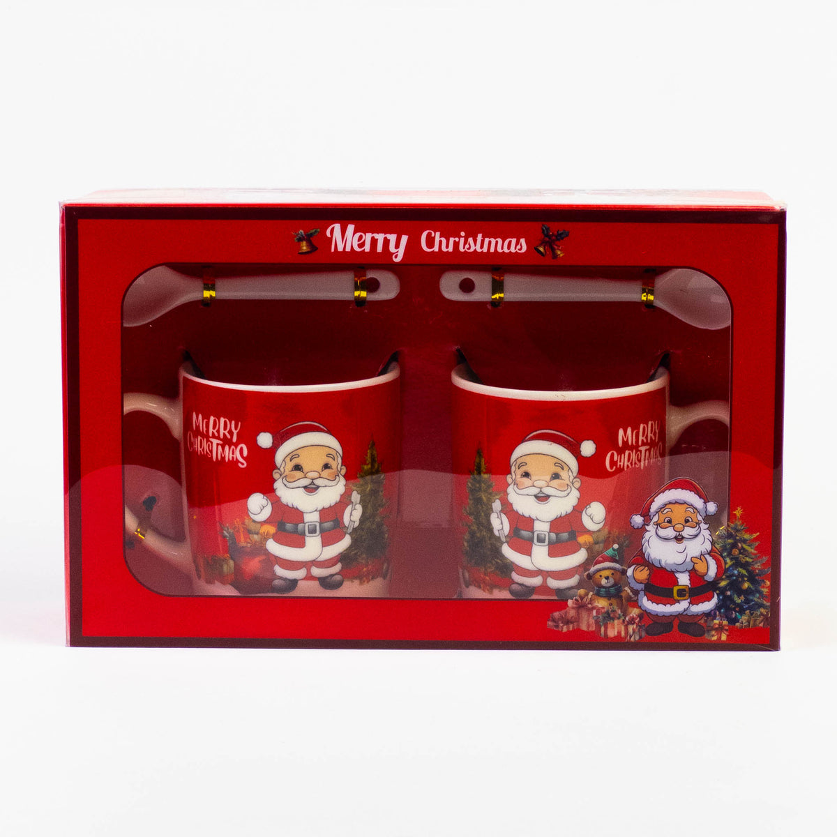 2pcs Santa mug set with spoons design #2 in Merry Christmas gift box
