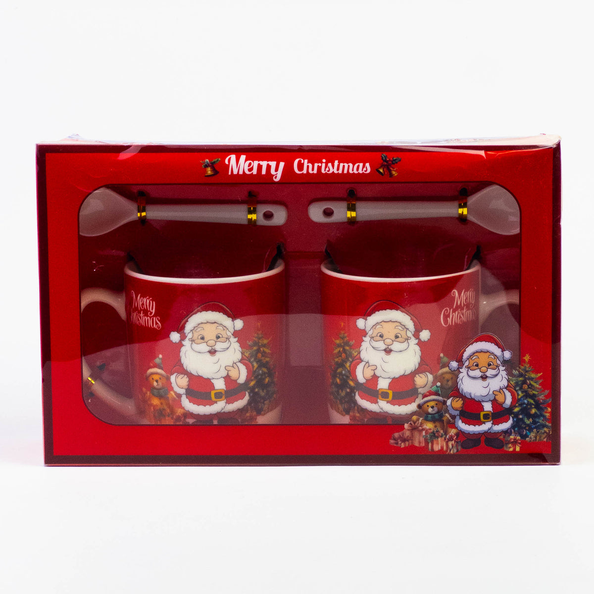 2pcs Santa mug set with spoons design #1 in Merry Christmas gift box