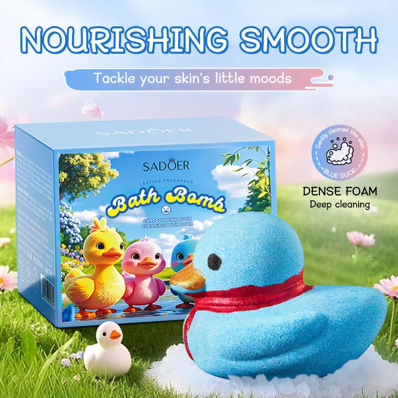 Duck bath bombs gift box with a blue duck bath bomb