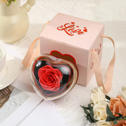 Heart-Shaped Rose Flip Rotating Ring Jewelry Box