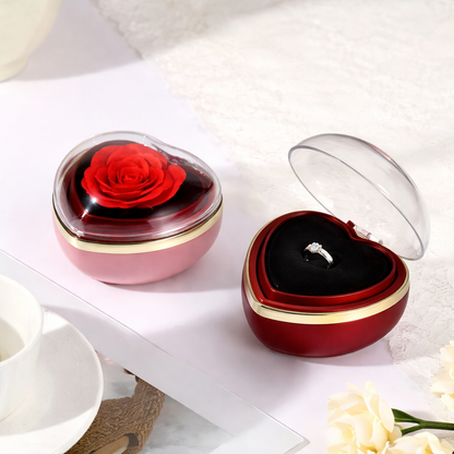 Heart-Shaped Rose Flip Rotating Ring Jewelry Box
