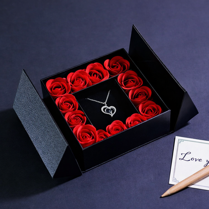 Rose Box + “I Love You” Necklace in 100 Languages