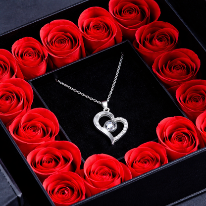 Rose Box + “I Love You” Necklace in 100 Languages