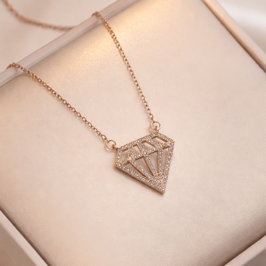 Diamond Outline Necklace – Sparkling Geometric Pendant