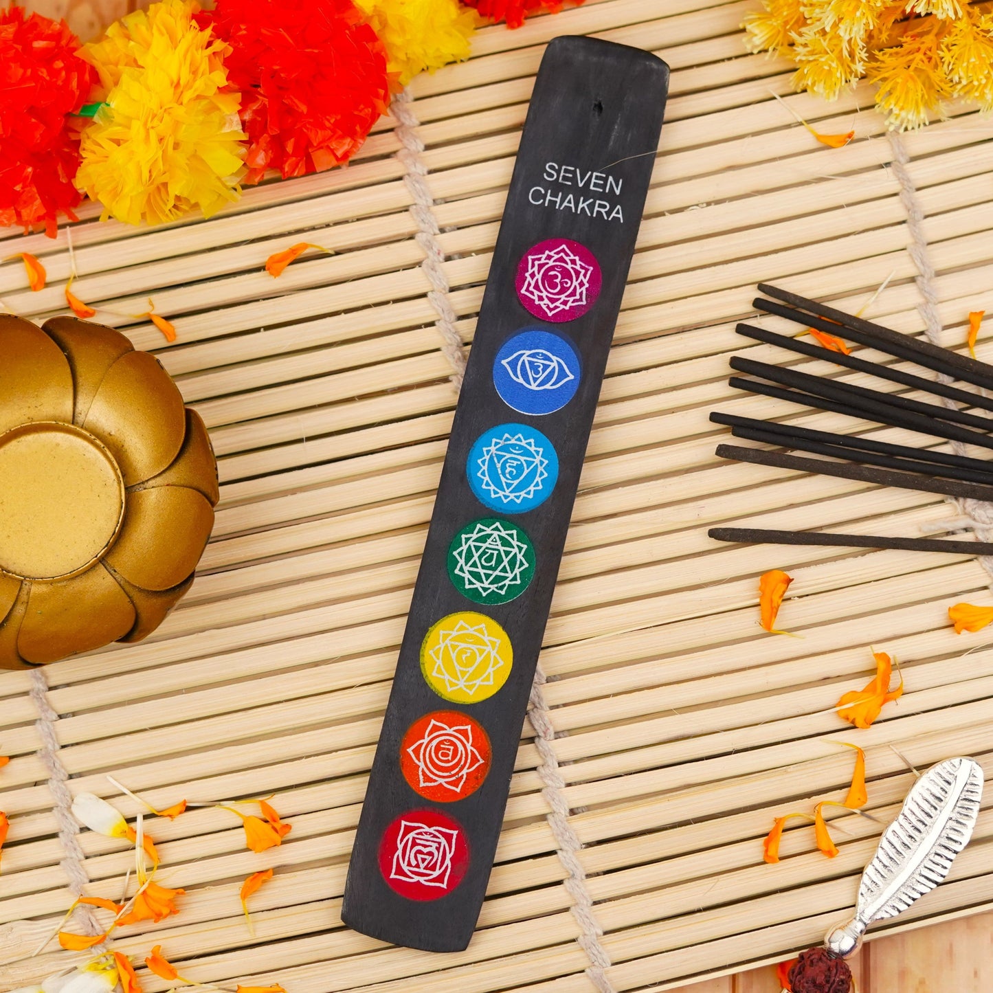 Seven Chakra Wooden Incense Stick Holder