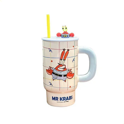 Mr. Krabs Character Glass Cup With Straw