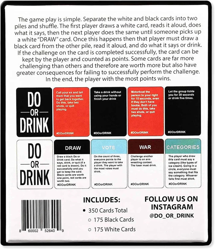 DO OR DRINK box back: how to play and 350 cards included