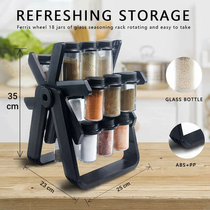 Rotating Spice Rack with 18 Bottles
