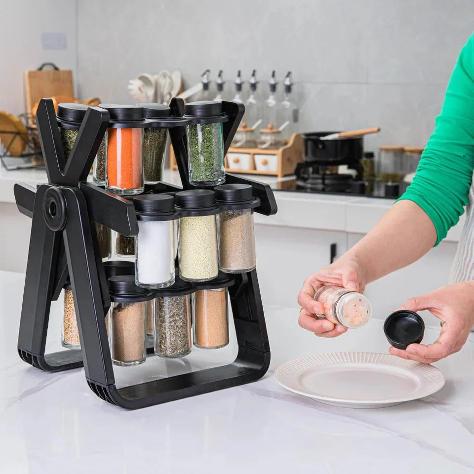 Rotating Spice Rack with 18 Bottles