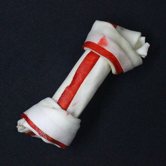 White-Red Bone Shaped Chew Toy 1 x 15cms