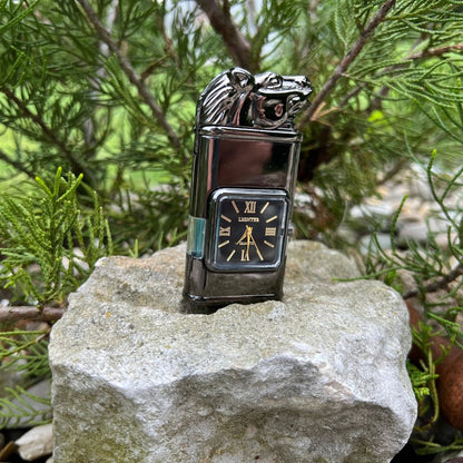Dual-Flame Horse-Head Lighter w/ Built-In Watch