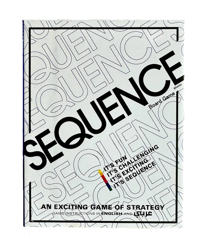 SEQUENCE board game box, English and Arabic instructions