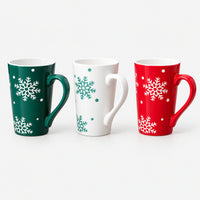 Snowflake Christmas mugs in green, white and red