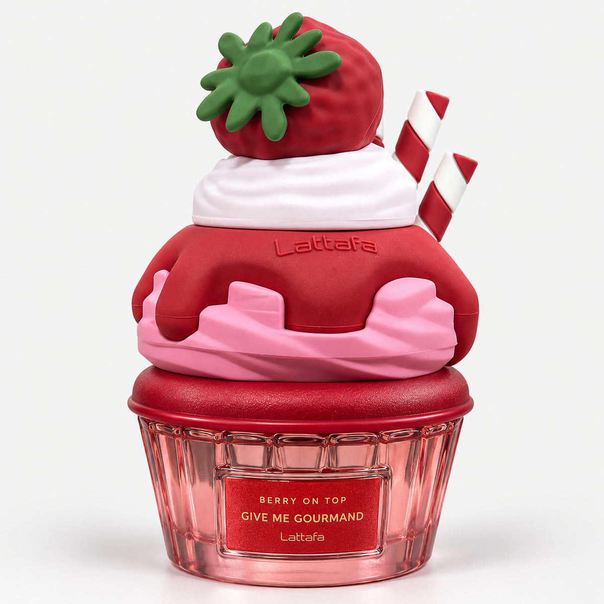 Berry On Top cupcake perfume bottle with a strawberry, whipped cream and red drip