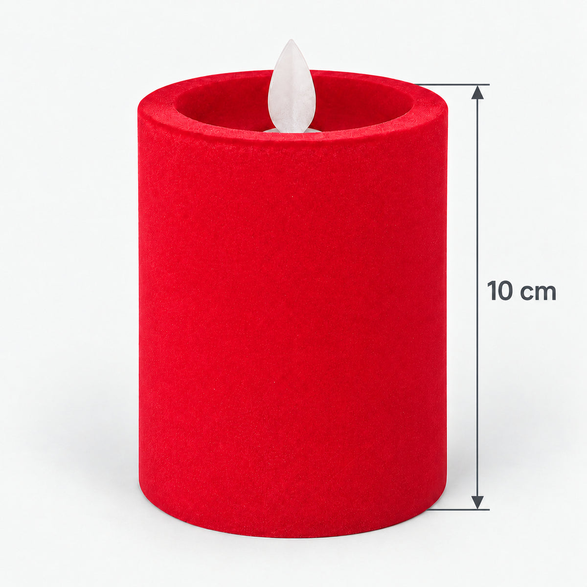 Red LED pillar candle measuring 10 cm tall