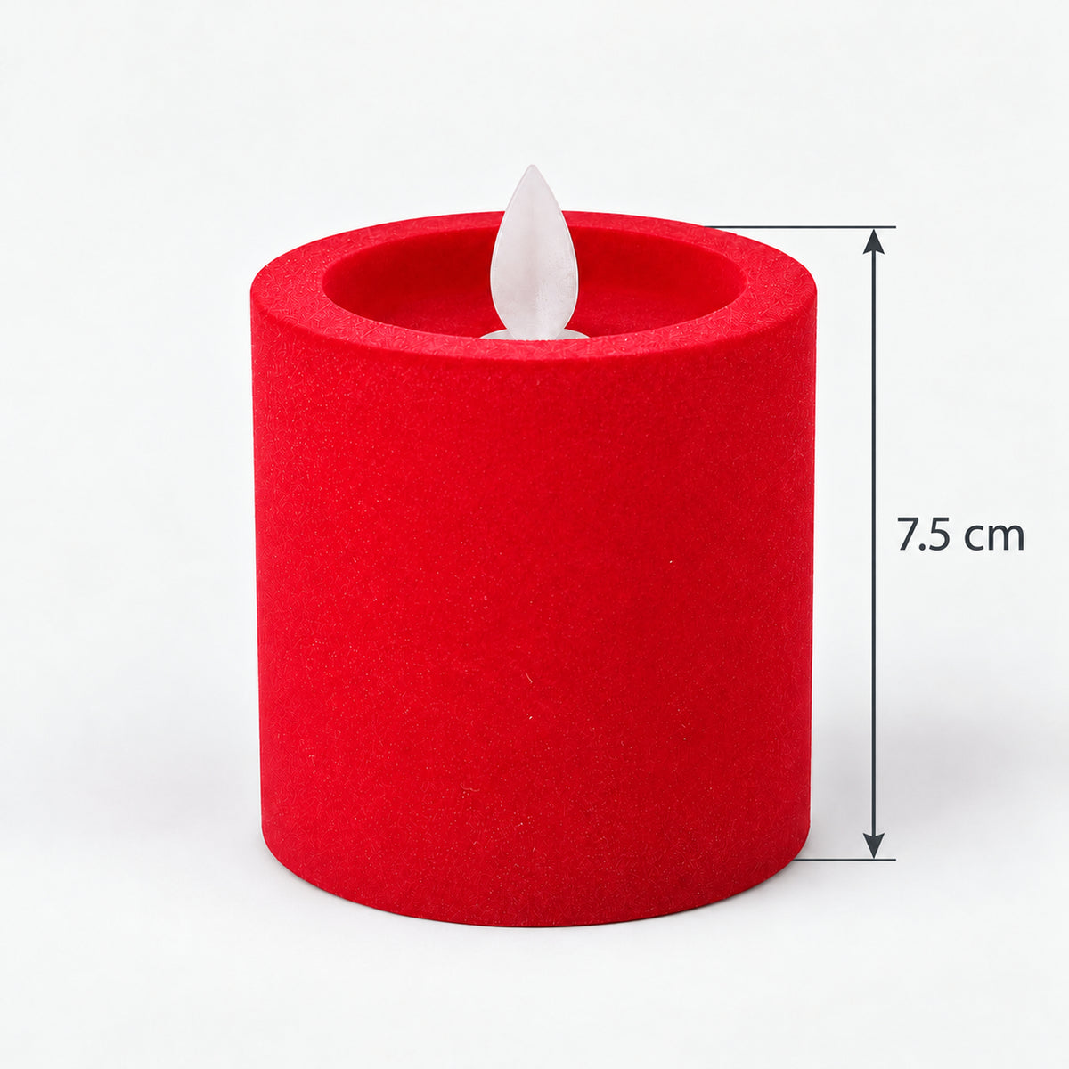 Red LED pillar candle measuring 7.5 cm tall