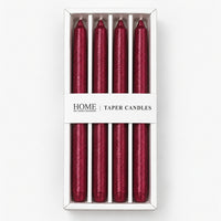 Burgundy metallic taper candles in their window box