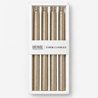 Champagne metallic taper candles in their window box