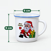 Christmas mini mug with blue rim, 6 x 6 cm size: 6 cm high and 6 cm wide at the top