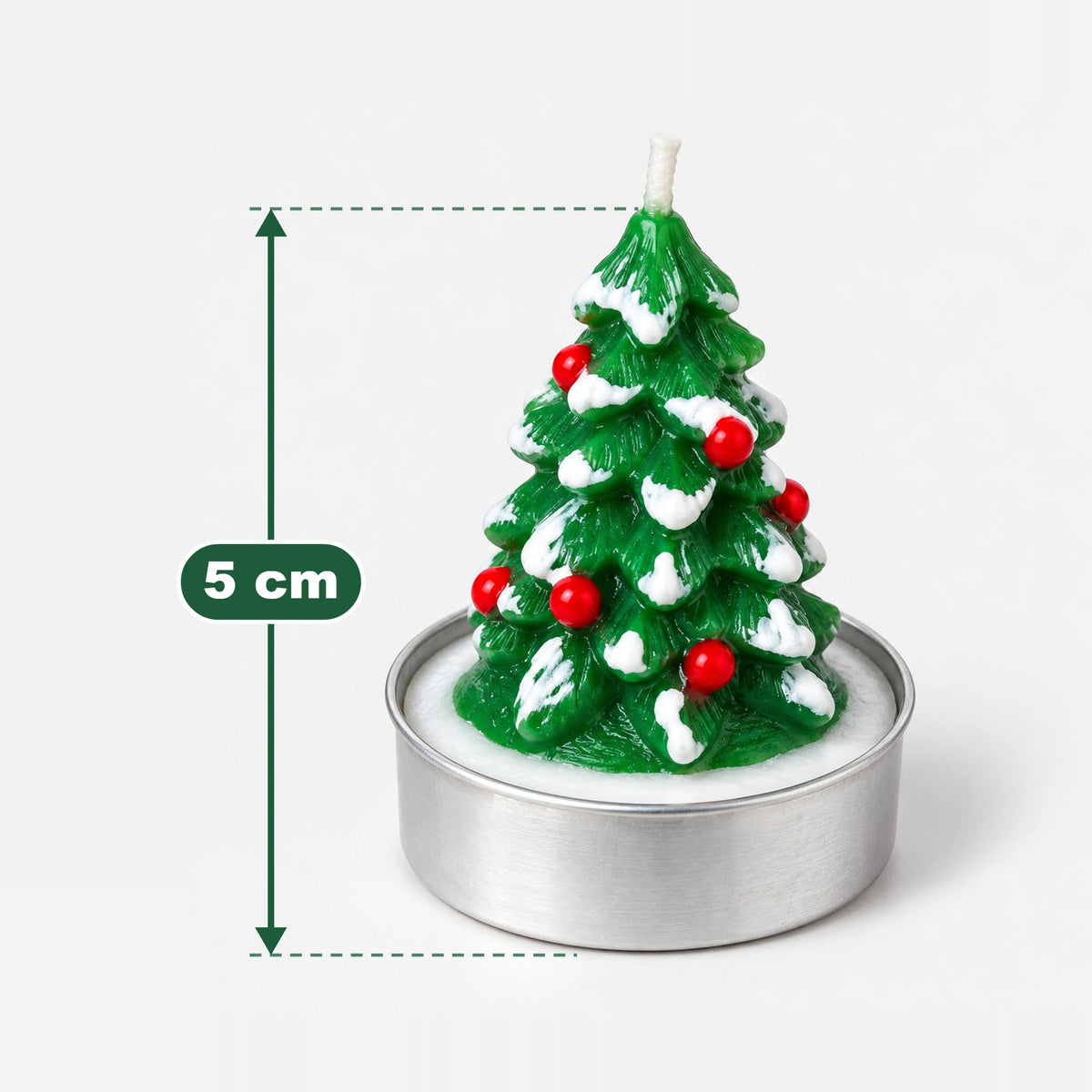 Christmas tree tea light candle measuring 5 cm high