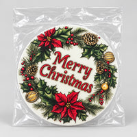 Poinsettia wreath coaster in a clear bag