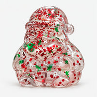 Clear glitter Santa squishy with red and green confetti