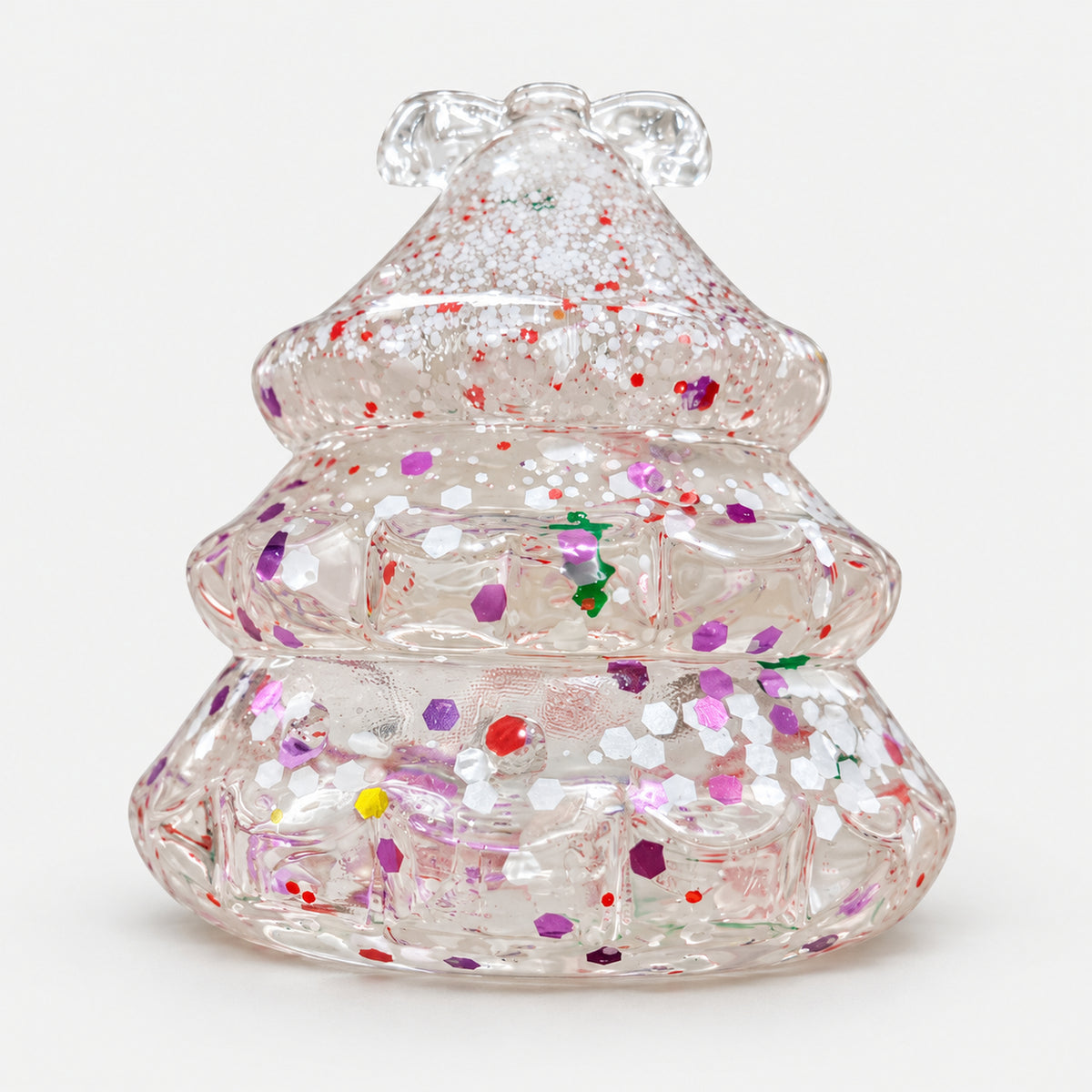 Clear glitter Christmas tree squishy with a bow on top