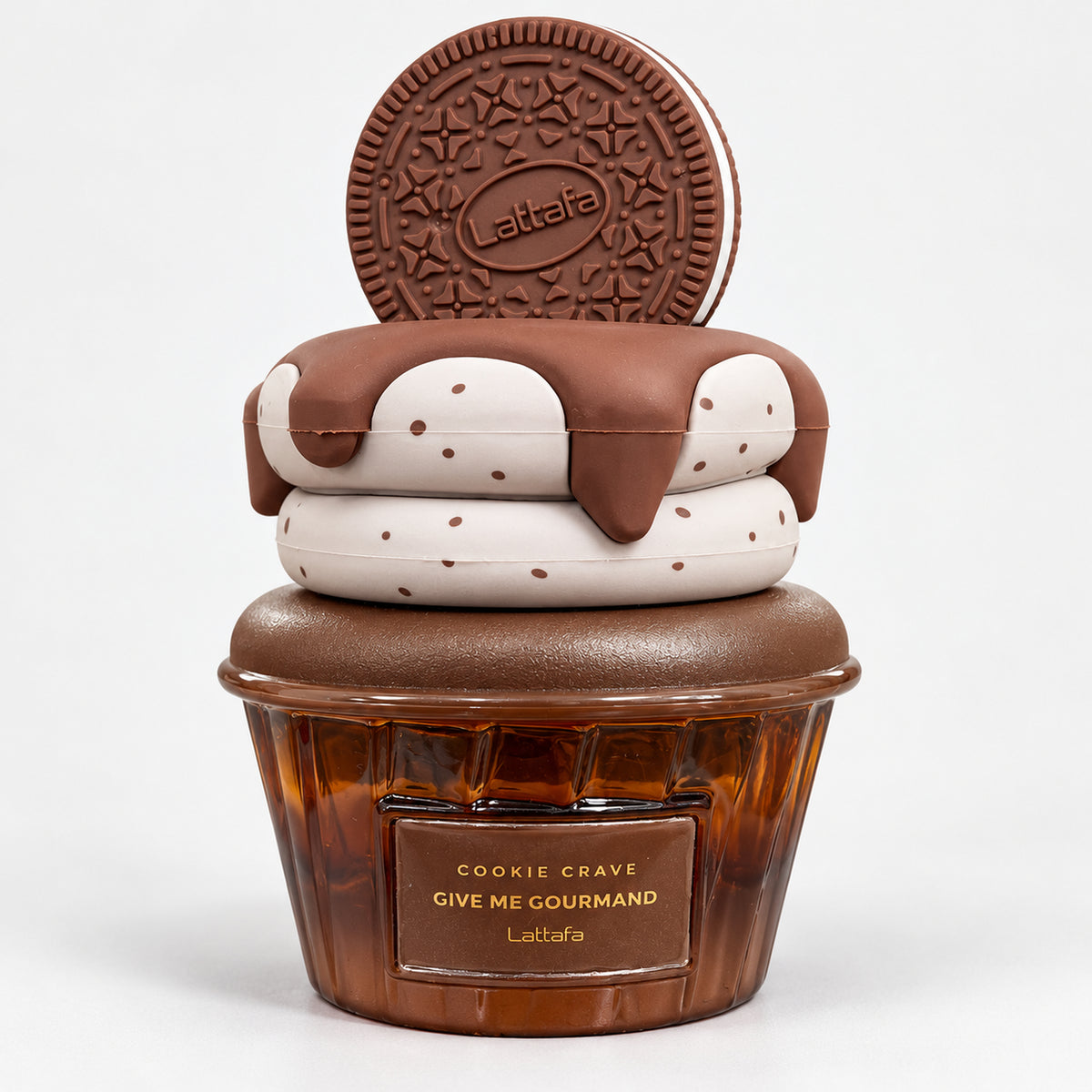 Cookie Crave cupcake perfume bottle with a chocolate cookie on top