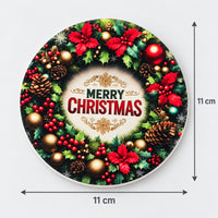Festive wreath coaster measuring 11 x 11 cm
