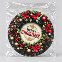 Festive wreath coaster in a clear bag