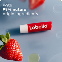 LABELLO Strawberry Shine lip balm with fresh strawberries