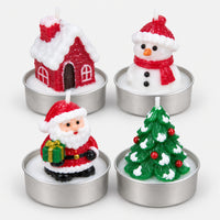 4 Christmas tea light candles: house, snowman, Santa and tree