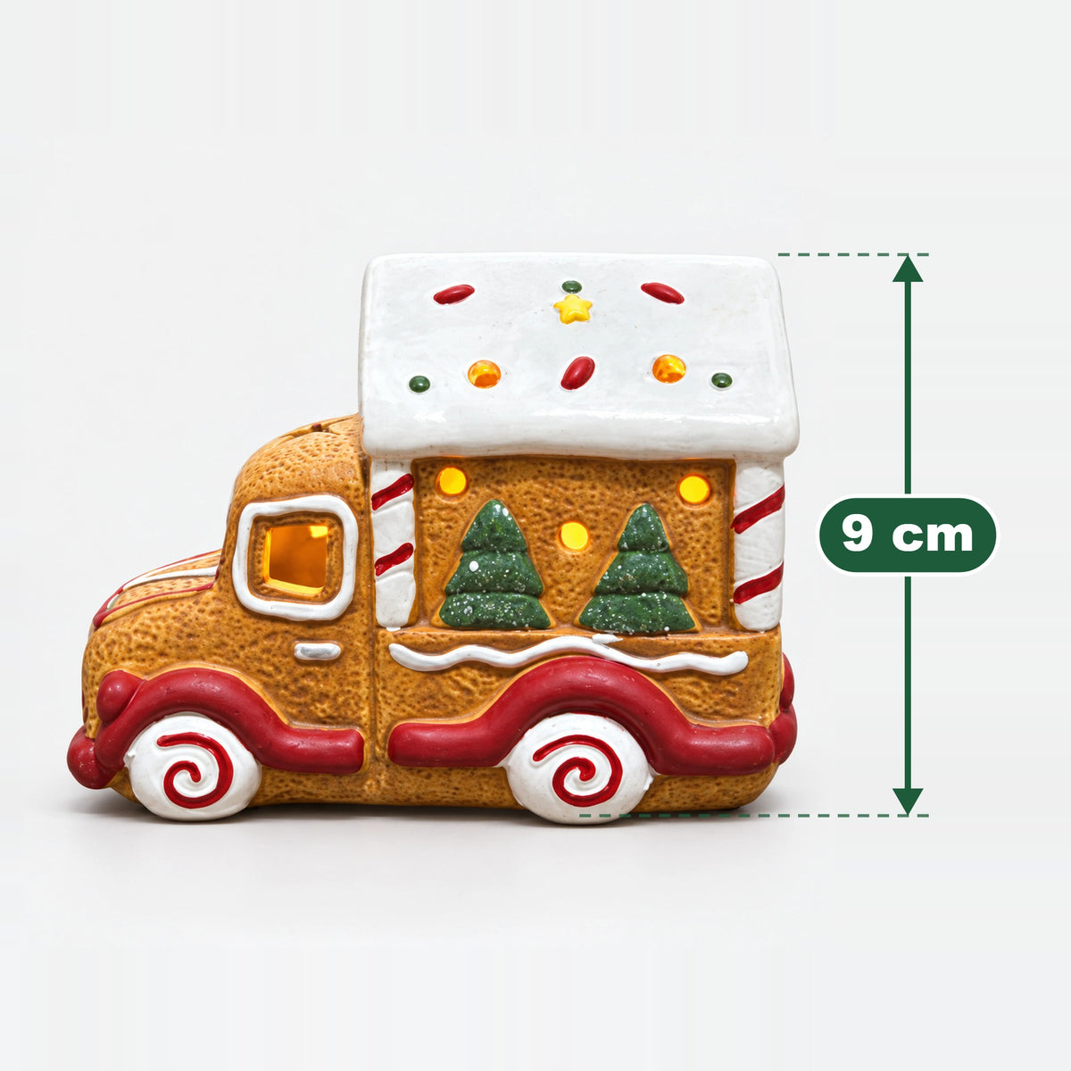 Gingerbread truck Christmas decoration measuring 9 cm high
