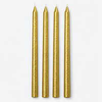 Set of 4 gold metallic taper candles