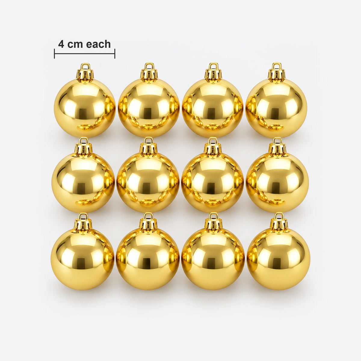 Gold Christmas balls size: 4 cm wide each, pack of 12