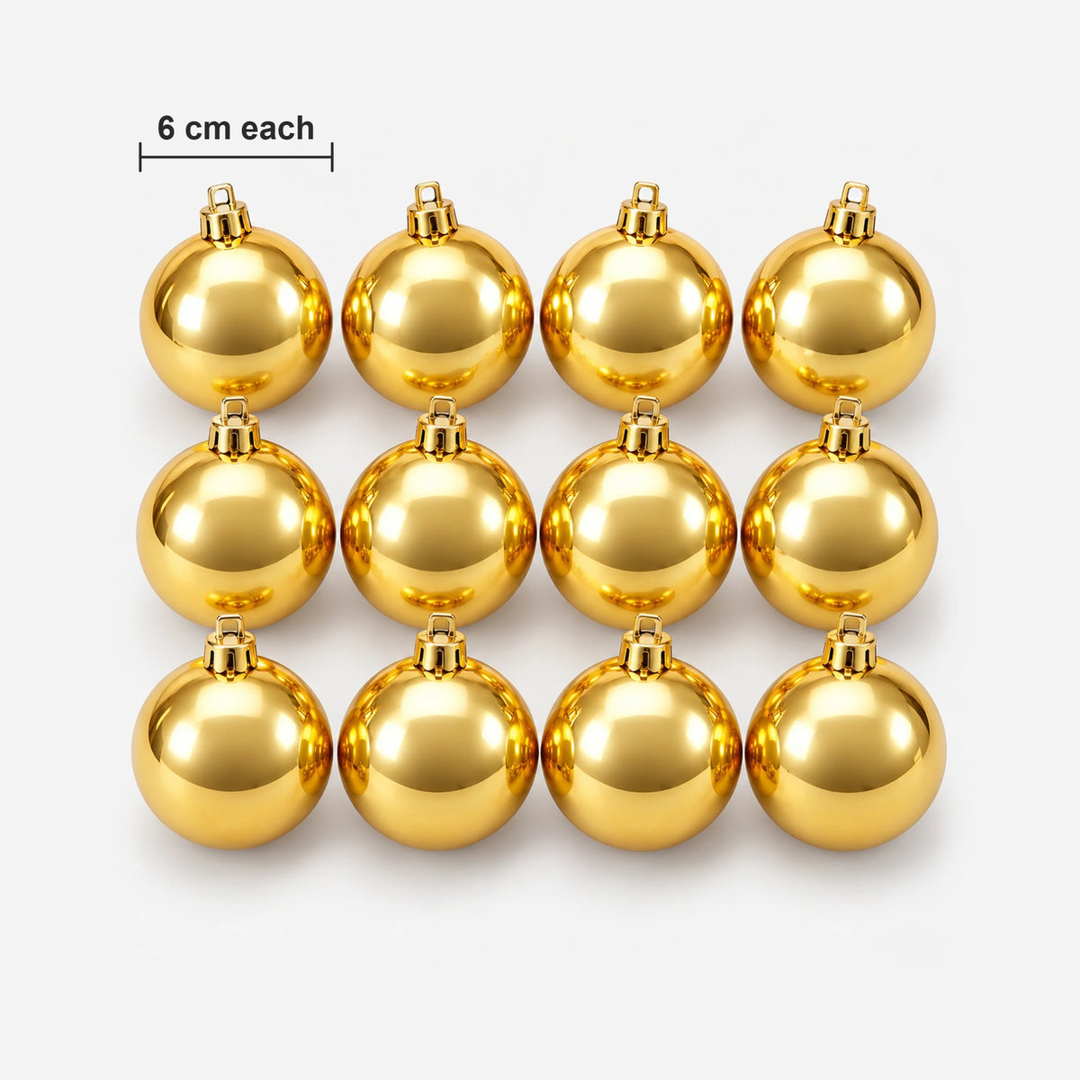 Gold Christmas balls size: 6 cm wide each, pack of 12