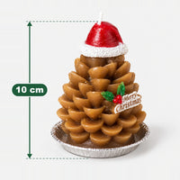 Gold pinecone Christmas candle measuring 10 cm high