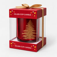 Red glass Christmas candle in a gift box with a gold ribbon