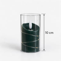 Green LED candle cup with fairy lights measuring 10cm tall