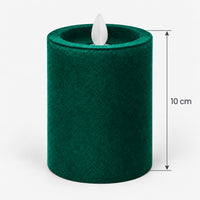 Green LED pillar candle measuring 10 cm tall