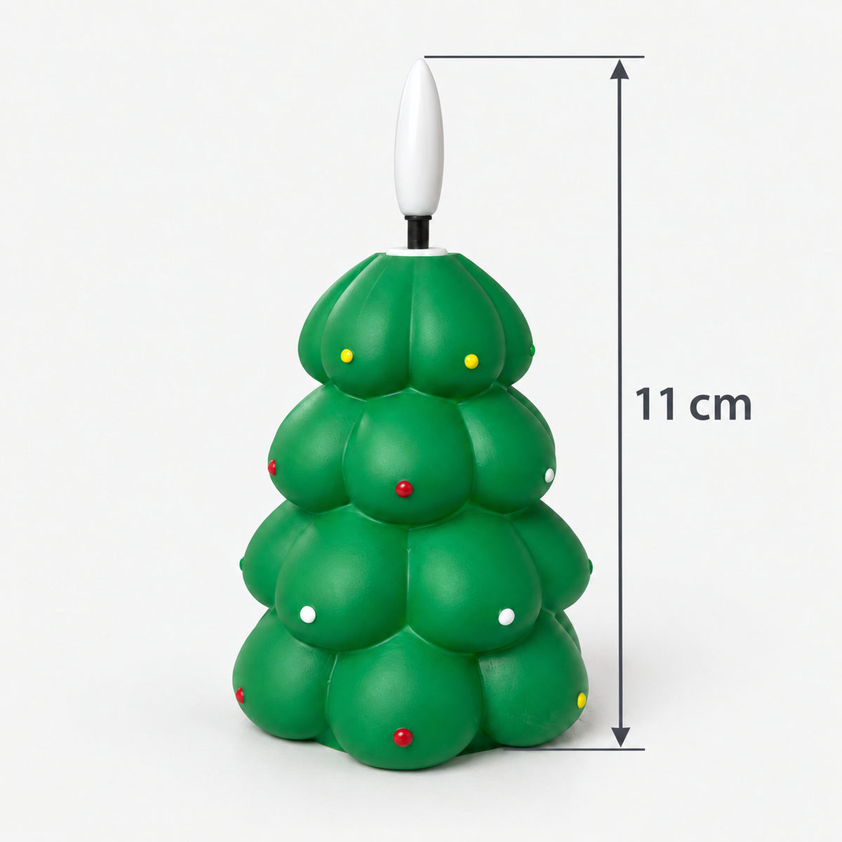 Green Christmas tree LED candle measuring 11cm tall