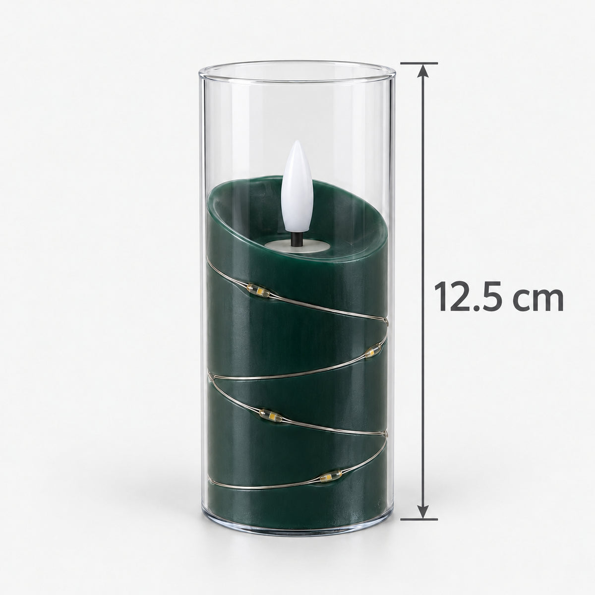 Green LED candle cup with fairy lights measuring 12.5cm tall