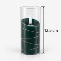 Green LED candle cup with fairy lights measuring 12.5cm tall