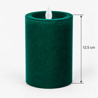 Green LED pillar candle measuring 12.5 cm tall