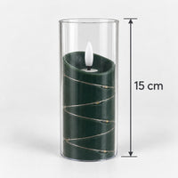Green LED candle cup with fairy lights measuring 15cm tall