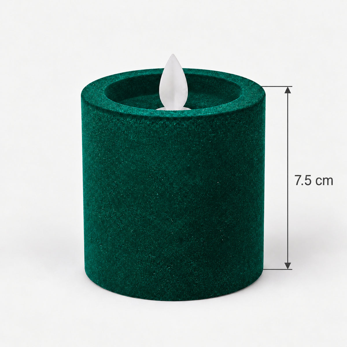 Green LED pillar candle measuring 7.5 cm tall