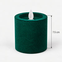 Green LED pillar candle measuring 7.5 cm tall