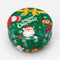 Green Merry Christmas candle tin with Christmas characters