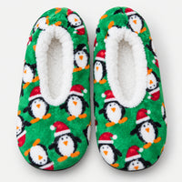 Green Christmas slippers with a penguin print